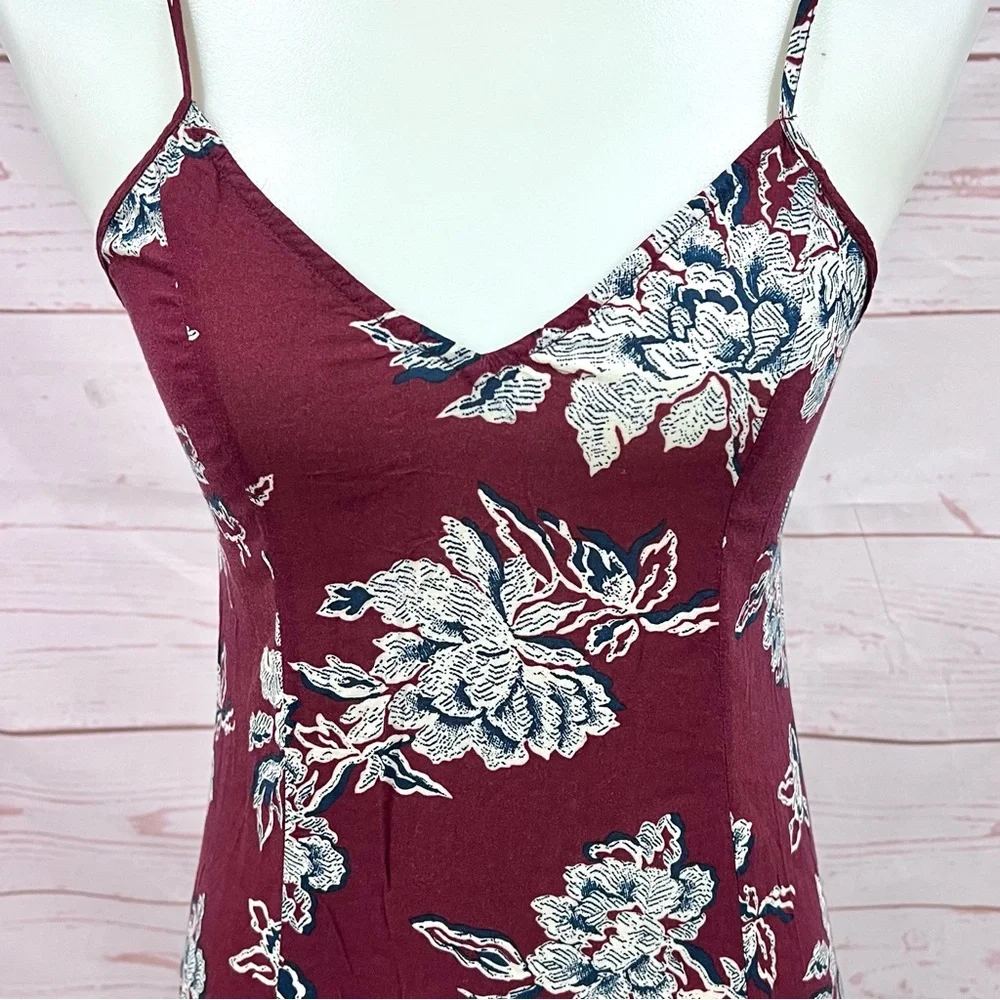Abercrombie Maroon Floral Sleeveless V-neck Corset Back Boho Flowy Maxi Dress